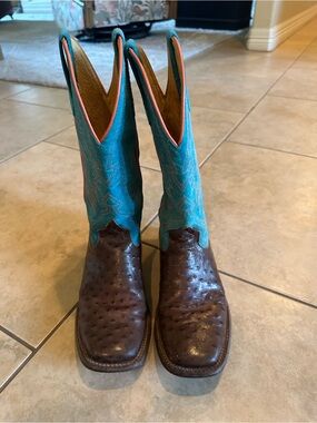 Anderson Bean Kids Teal Cowboy Boots with Coral Trim
